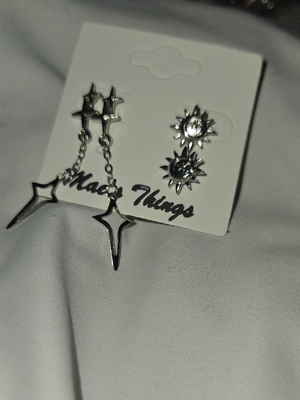 Silver Star & Sun Earring Set